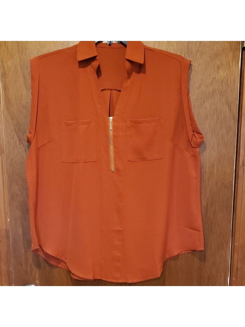 Sleeveless Zip-Front Blouse in Rust